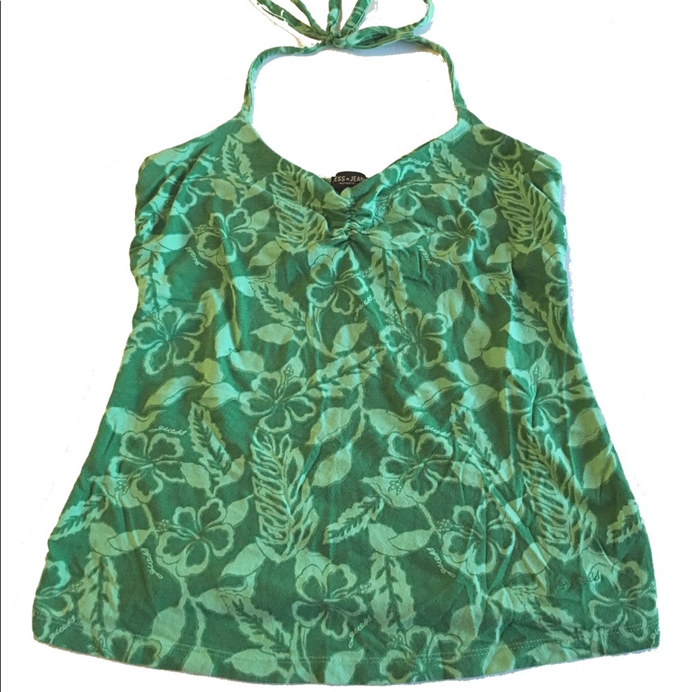 Guess halter top floral print green medium tank
